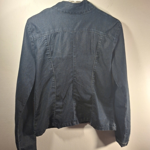 VG Jeans Women's Black Demin Long Sleeve Classic Rock Zip Up Jacket Size 10 - Picture 2 of 14